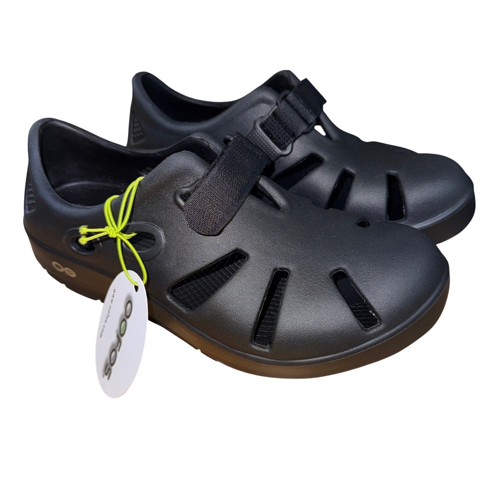 NEW OOFOS OOCANDOO Sandals M5/W7 Sandals Black Recovery Hook Loop Strap Fishing